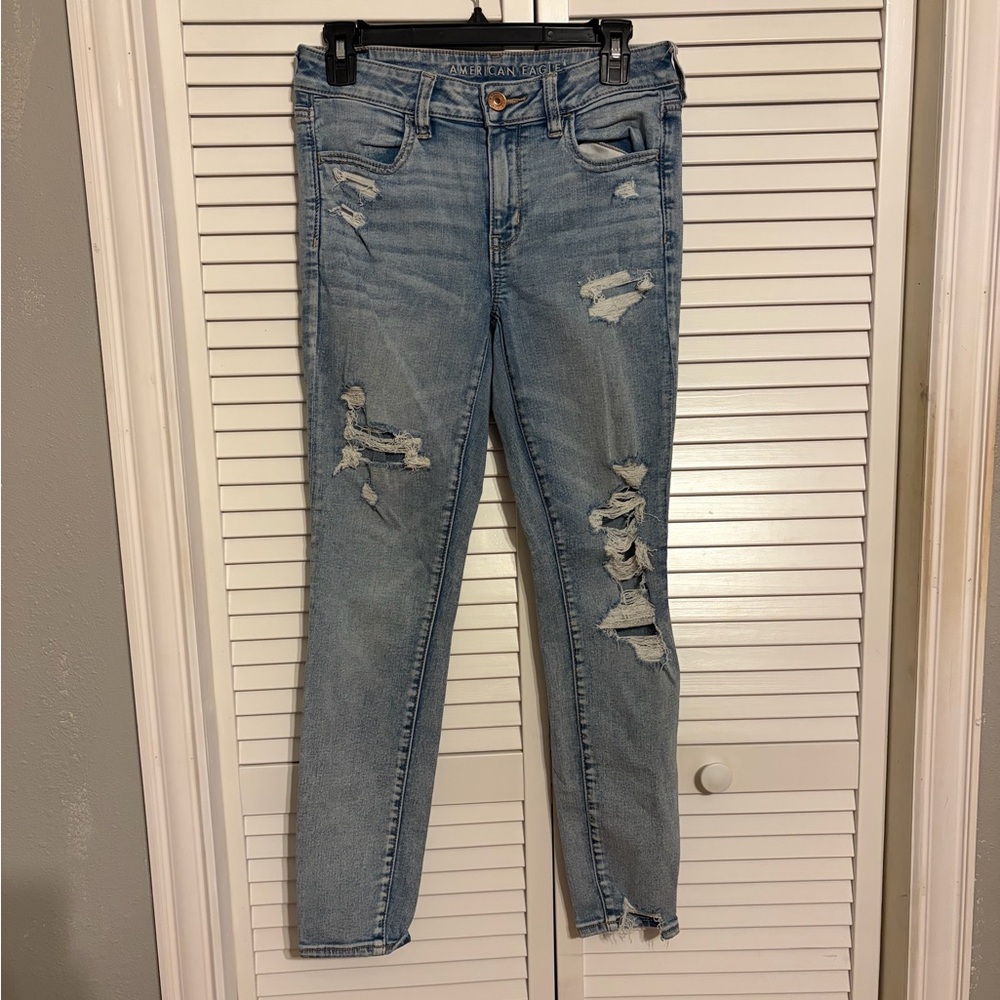 American Eagle Outfitters Women's Jegging Ripped Light Blue Skinny Jeans